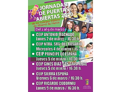 JORNADAS DE PUERTAS ABIERTAS 2020 DE LOS COLEGIOS PÚBLICOS DE ALHAMA DE MURCIA JORNADAS DE PUERTAS ABIERTAS 2020 DE LOS COLEGIOS PÚBLICOS DE ALHAMA DE MURCIA