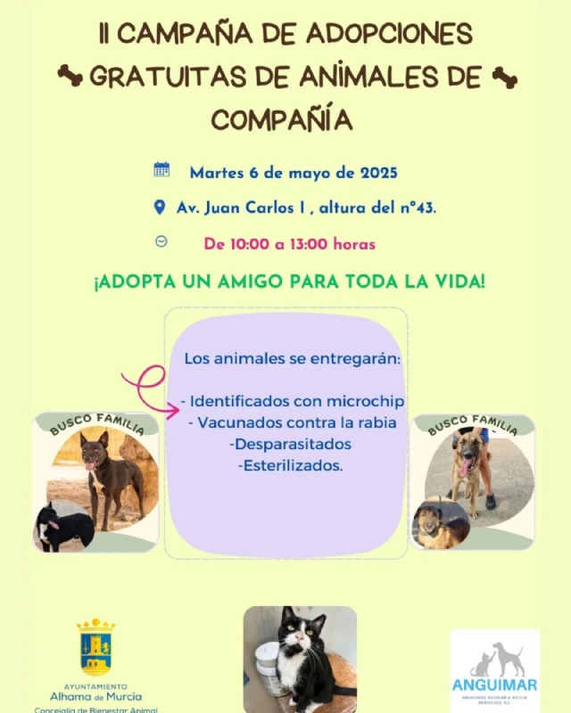 II CAMPAÑA DE ADOPCIONES GRATUITAS DE ANIMALES DE COMPAÑÍA