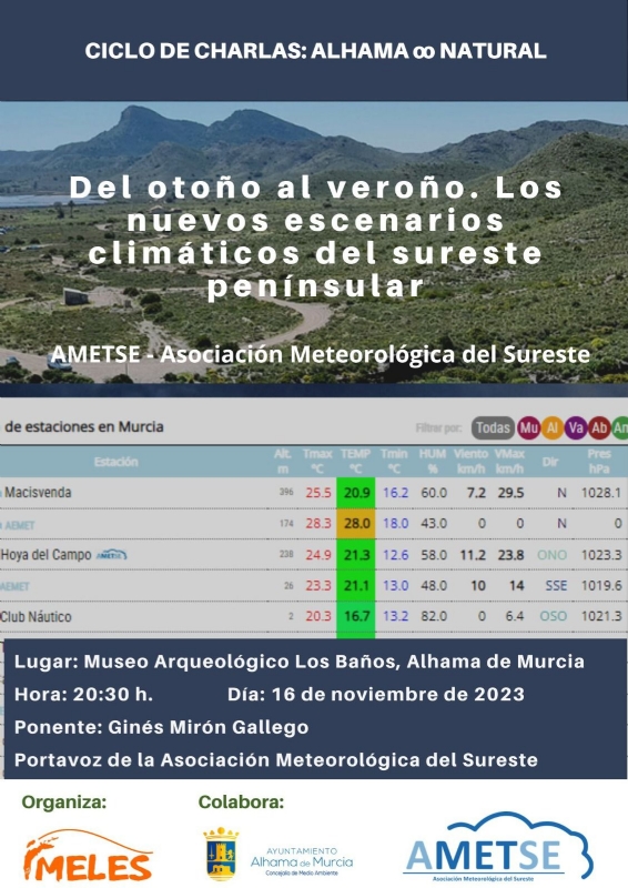 CICLO DE CHARLAS: ALHAMA ∞ NATURAL: DEL OTOÑO AL VEROÑO. LOS NUEVOS ESCENARIOS CLIMÁTICOS DEL SURESTE PENINSULAR - 1