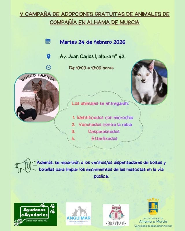 V CAMPAÑA DE ADOPCIONES GRATUITAS DE ANIMALES DE COMPAÑÍA