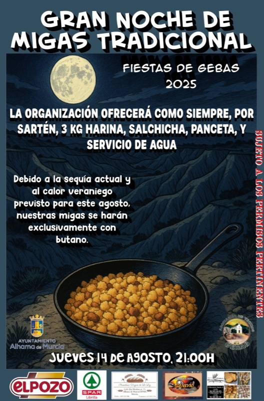 FIESTAS DE GEBAS 2025: Gran Noche de MIGAS Tradicional