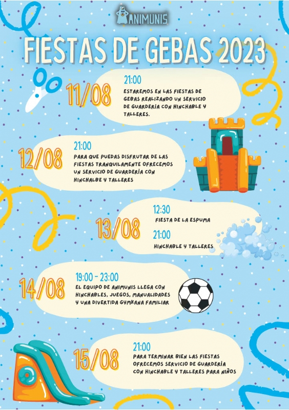 FIESTAS DE GEBAS: SERVICIO DE GUARDERÍA + HINCHABLE + TALLERES