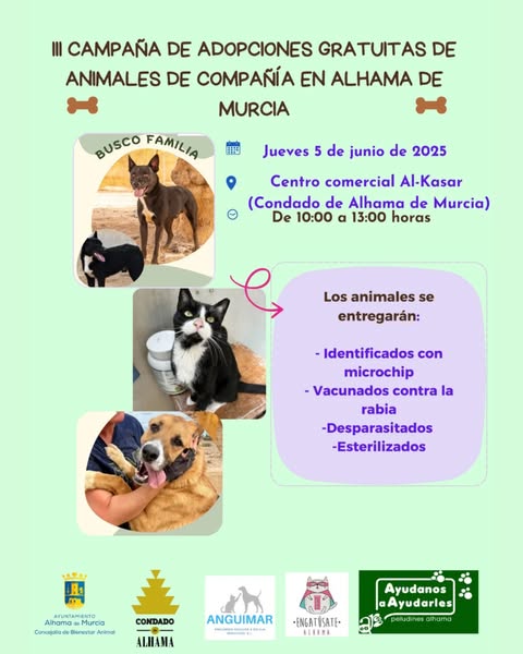 III CAMPAÑA DE ADOPCIONES GRATUITAS DE ANIMALES DE COMPAÑÍA