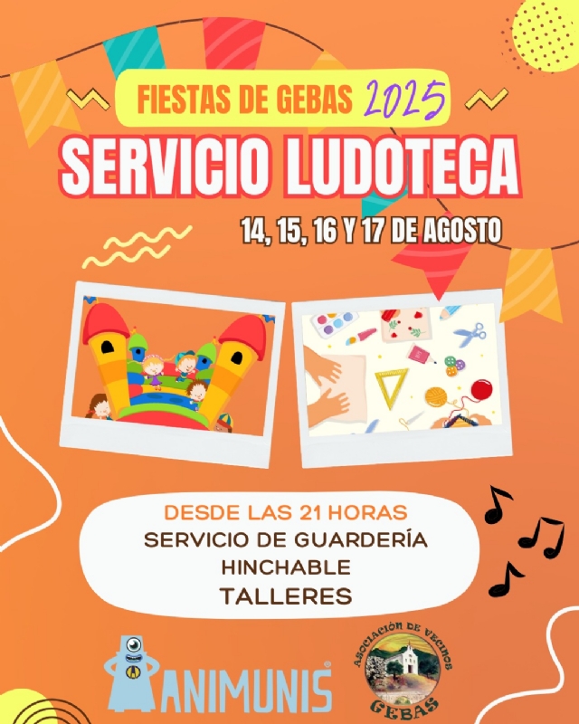 FIESTAS DE GEBAS 2025: Servicio de Guardería + Hinchable + Talleres 