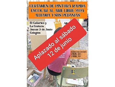 ATENCIÓN, POSPUESTO --> CERTAMEN DE PINTURA RÁPIDA ESCOLAR AL AIRE LIBRE 2021 ALHAMA Y SUS PEDANÍAS ATENCIÓN, POSPUESTO --> CERTAMEN DE PINTURA RÁPIDA ESCOLAR AL AIRE LIBRE 2021 ALHAMA Y SUS PEDANÍAS
