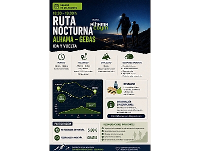 FIESTAS DE GEBAS 2026: RUTA NOCTURNA ALHAMA-GEBAS IDA Y VUELTA