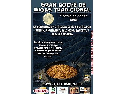 FIESTAS DE GEBAS 2025: Gran Noche de MIGAS Tradicional